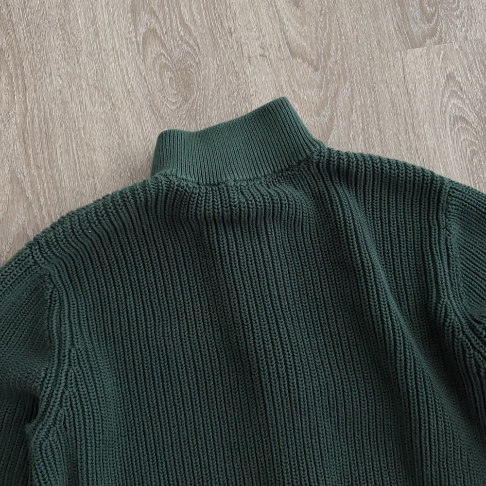 LL Bean Cotton Full Zip Sweater Cardigan Green Ribbed Knit Mock Neck Mens L Reg - Picture 7 of 16